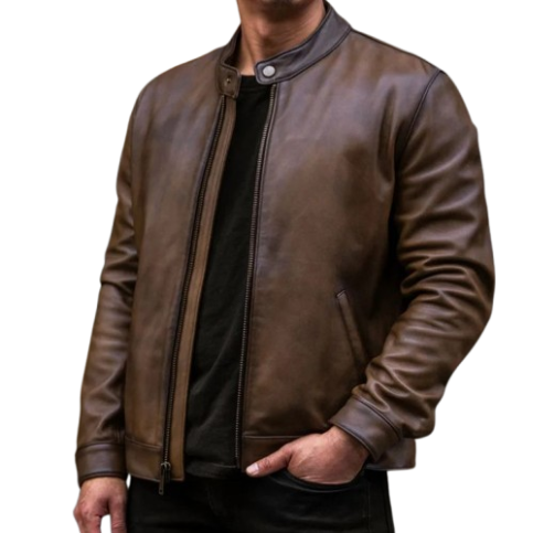 MENS BROWN PUR LEATHER JACKET